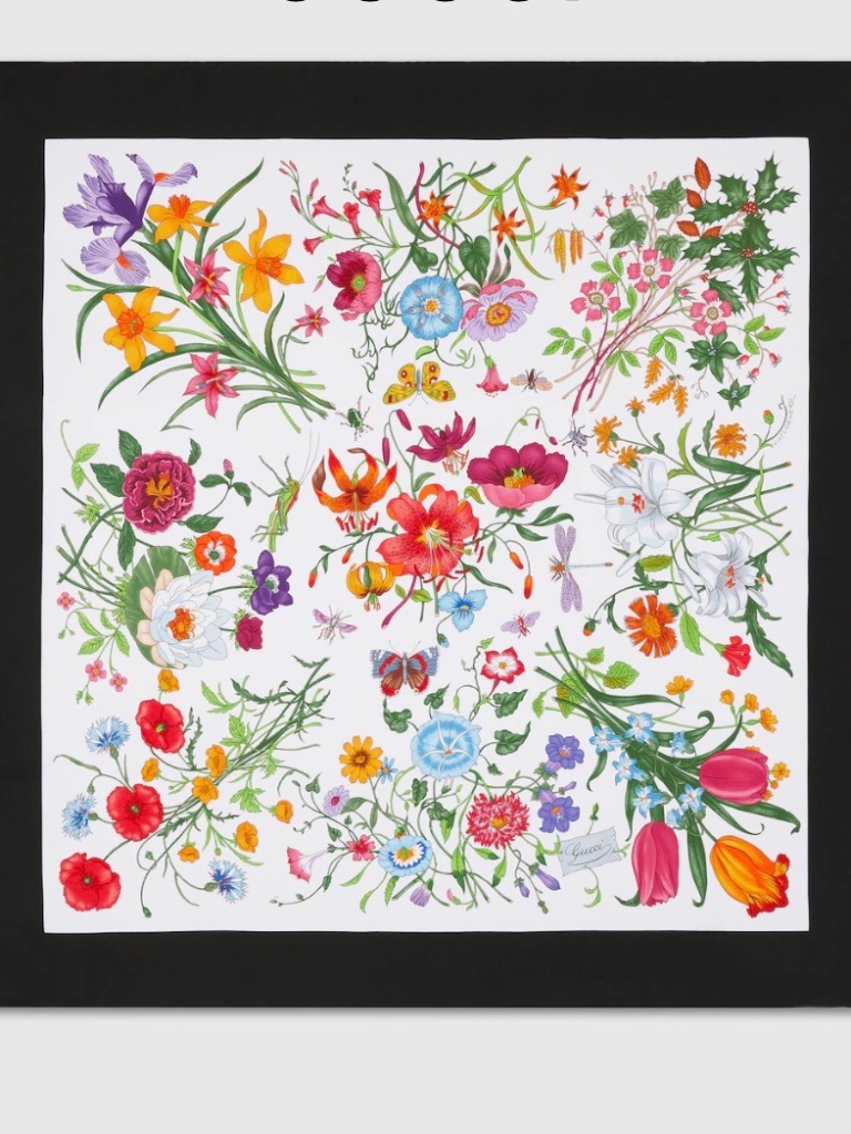 Gucci Silk Scarf- Printed Flora Silk Twill Carr